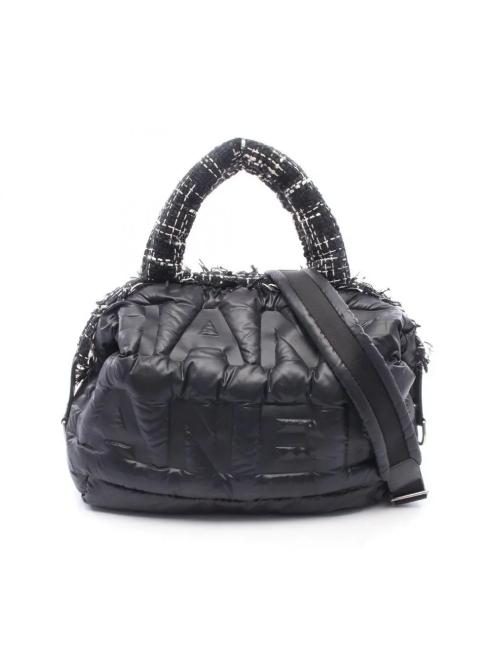 Chanel Tote Bag Dedoune Coconage 2-Way Black White Nylon Fabric